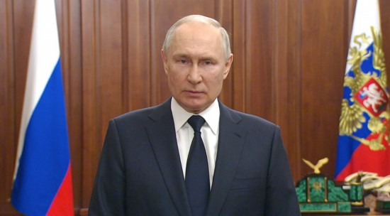 这是6月26日俄罗斯总统普京在首都莫斯科发表讲话的视频截图。新华社发