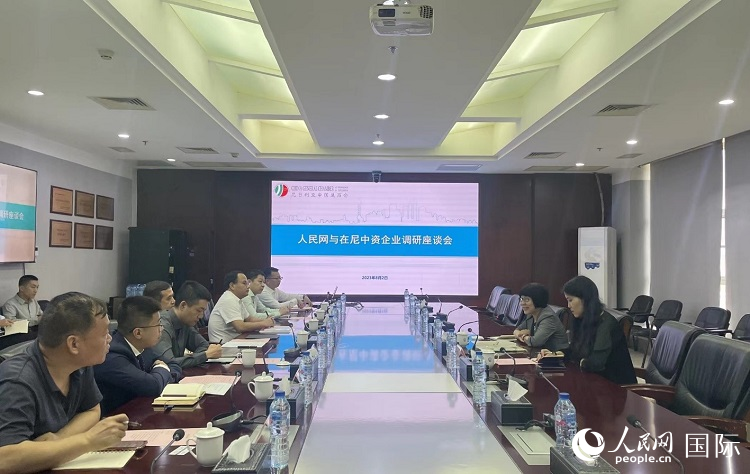 尼日利亚中国商会企业代表与人民网记者座谈。