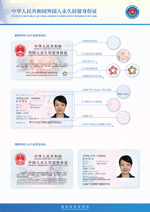 新版外国人永久居留身份证式样。国家移民管理局供图