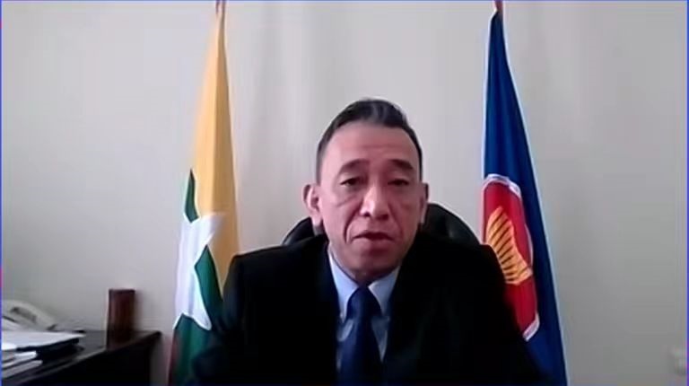 昂苗敏致辞。中国驻东盟使团供图