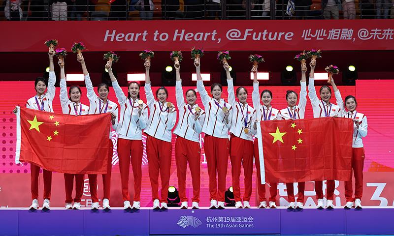 △2023年10月7日，杭州亚运会，中国女排再创佳绩，以六战全胜第九次摘得亚运金牌。