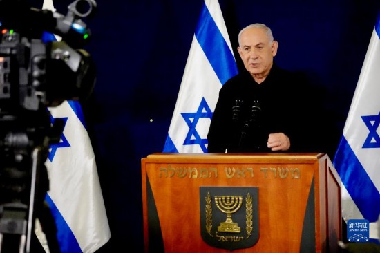  10月30日，以色列总理内塔尼亚胡在特拉维夫出席记者会。新华社记者王卓伦摄