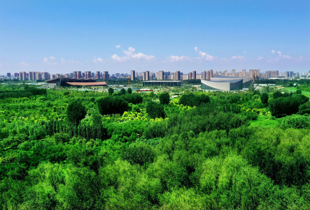 北京东方化工厂旧址建成的绿心公园草木葱茏。（马文晓 摄）
