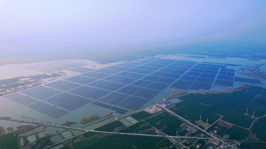 安徽阜阳南部风光电基地水面漂浮式光伏电站。受访者供图