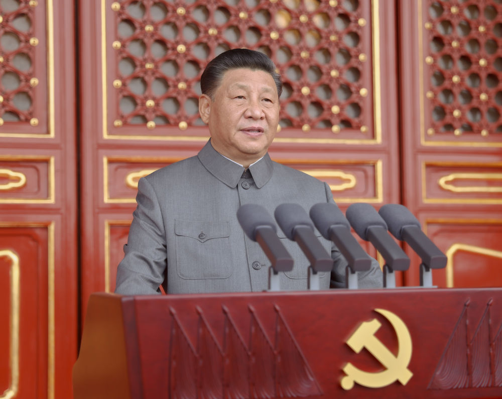2021年7月1日，庆祝中国共产党成立100周年大会在北京天安门广场隆重举行。习近平发表重要讲话。新华社记者 鞠鹏 摄
