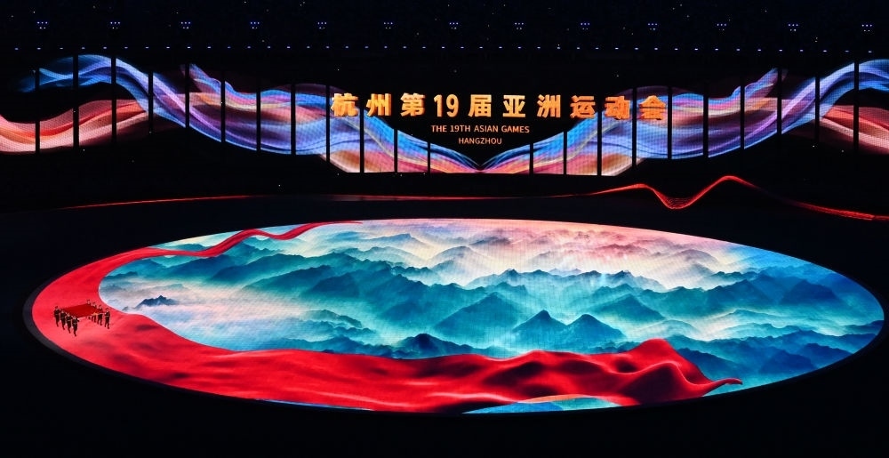 这是2023年9月23日在浙江杭州拍摄的第19届亚洲运动会开幕式现场。新华社记者 陈益宸 摄