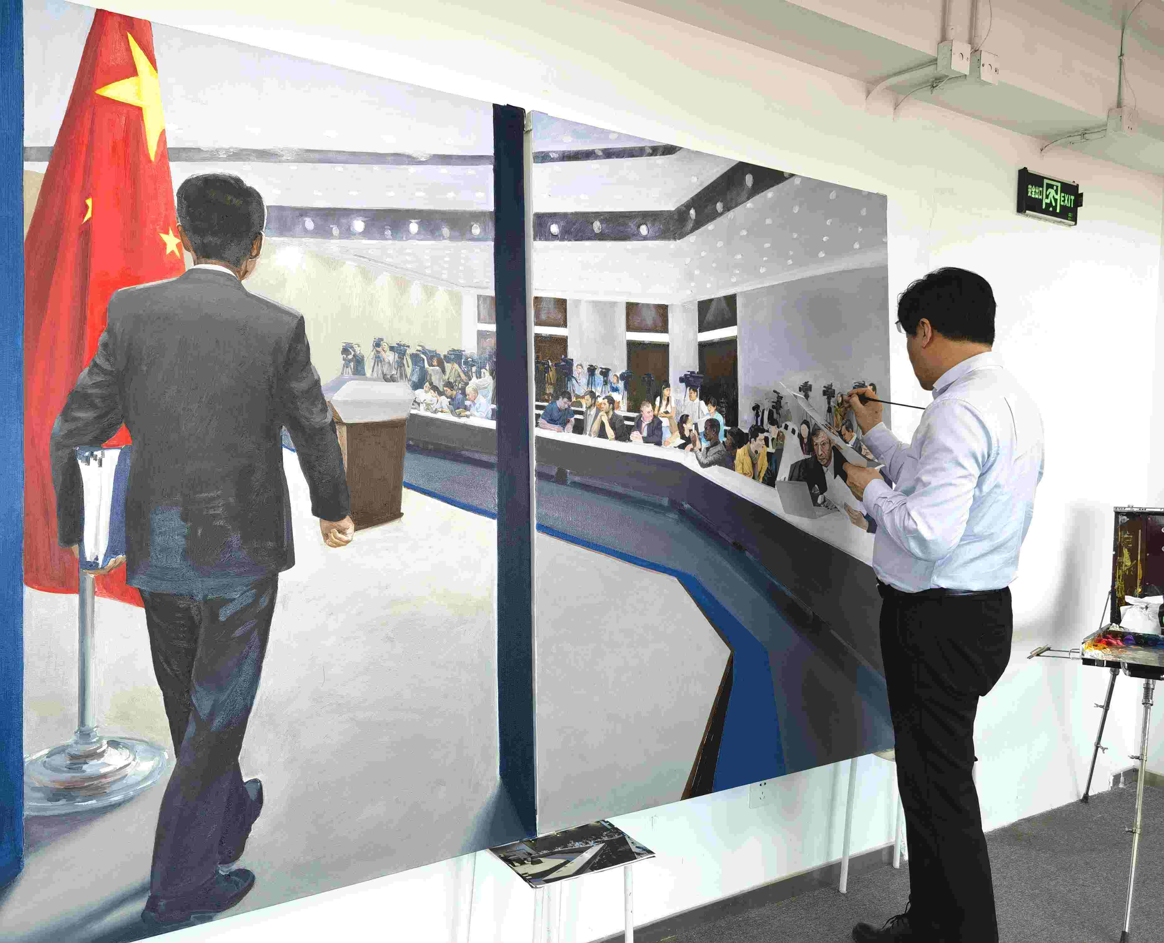 《蓝厅——面向世界的舞台》布面油画作品创作过程
