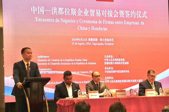 中国商务部外贸司司长李兴乾发表讲话。埃内斯托·多明戈斯摄