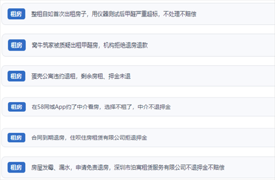 网友涉及租房消费中的相关投诉问题。（“人民投诉”用户投诉截图）